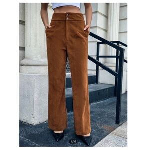 SHEIN Brown Corduroy Flare Pants